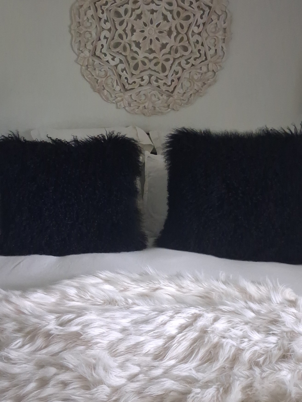Z Gallerie Black Mongolian Sheepskin Fur Pillow 22x22
